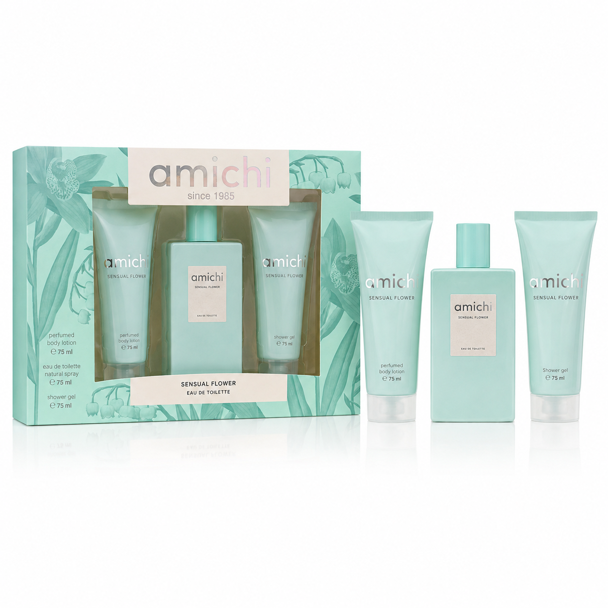 SET AMICHI SENSUAL FLOWER EDT 75ML+BODY 75ML+GEL 75ML