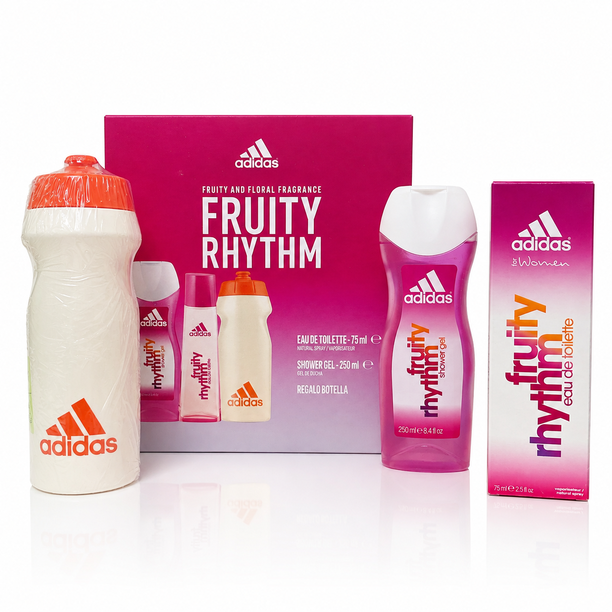 SET ADIDAS FRUITY RHYTHM EDT 75ML+GEL 250ML+BOTELLA